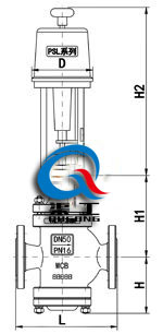 電動(dòng)雙座調(diào)節(jié)閥配PSL執(zhí)行器尺寸圖 電動(dòng)雙座調(diào)節(jié)閥配PSL執(zhí)行器尺寸圖